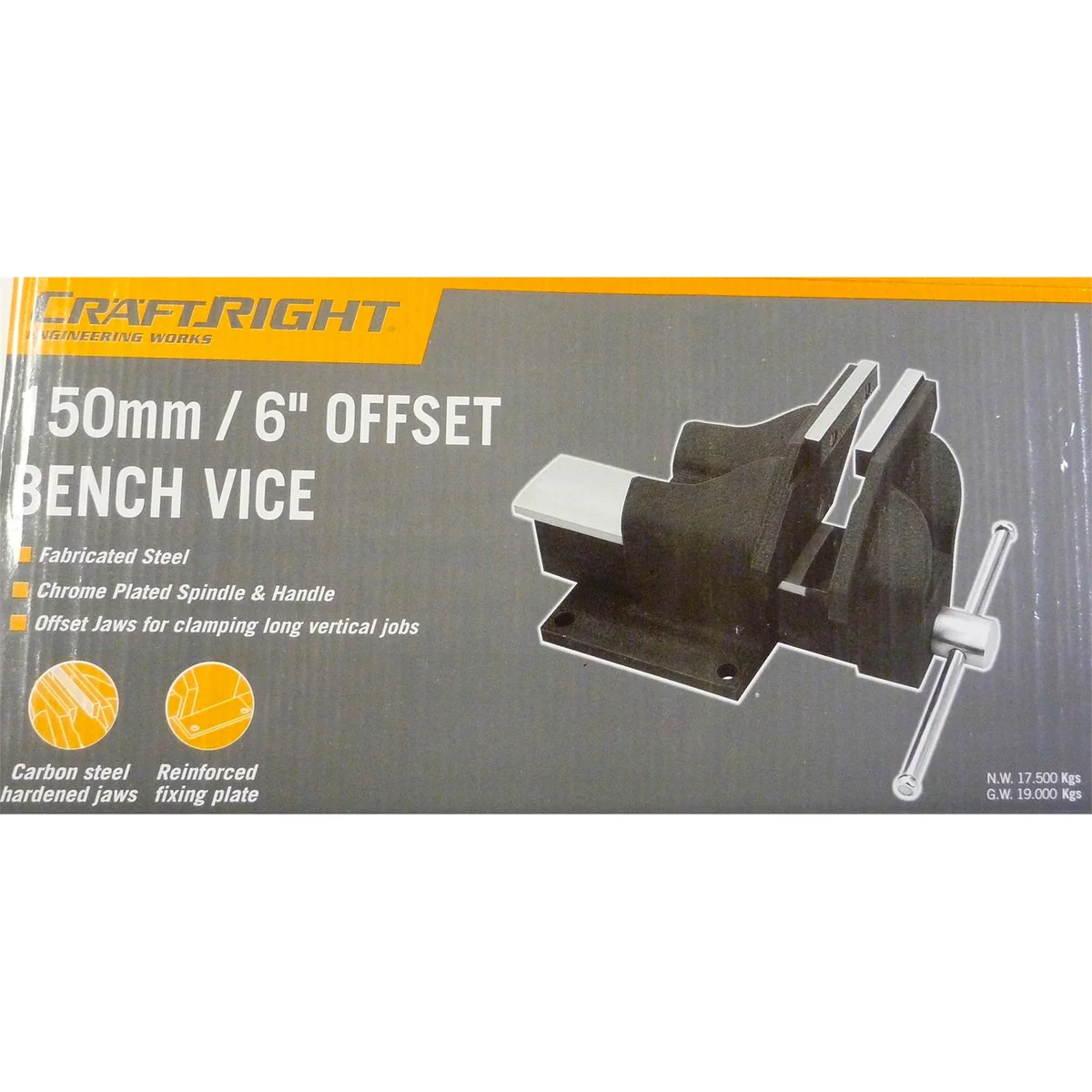 Craftright 150mm Offset Steel Vice - Heavy-Duty Clamping - Black - Image 2