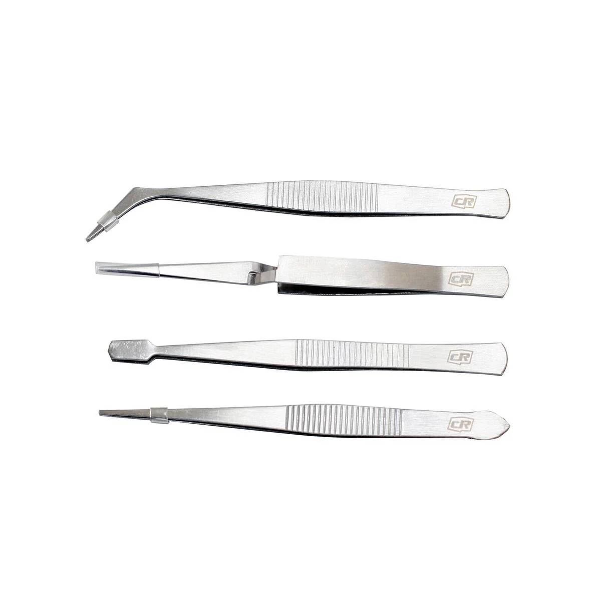 Craftright 4 Piece Tweezers Set - Stainless Steel - Precision Tools - 112mm to 120mm