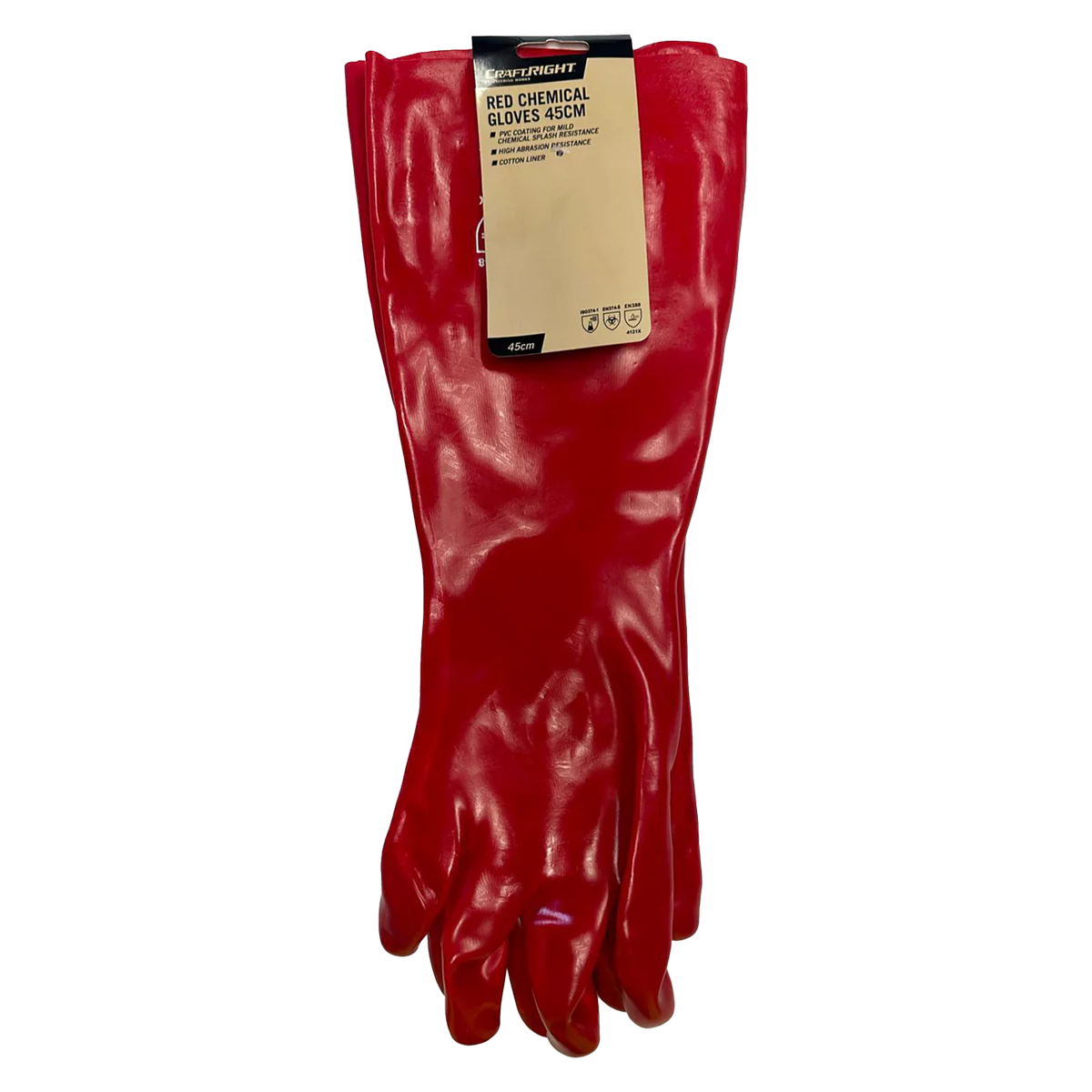 Craftright 45cm Long Red PVC Gloves - Chemical Protection - One Size - Image 2