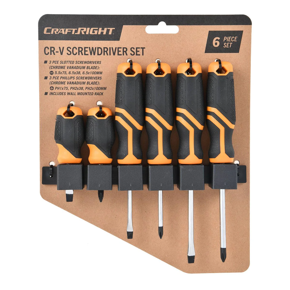 Craftright 6 Piece Screwdriver Set - Chrome Vanadium Steel - 215mm x 265mm - Image 2