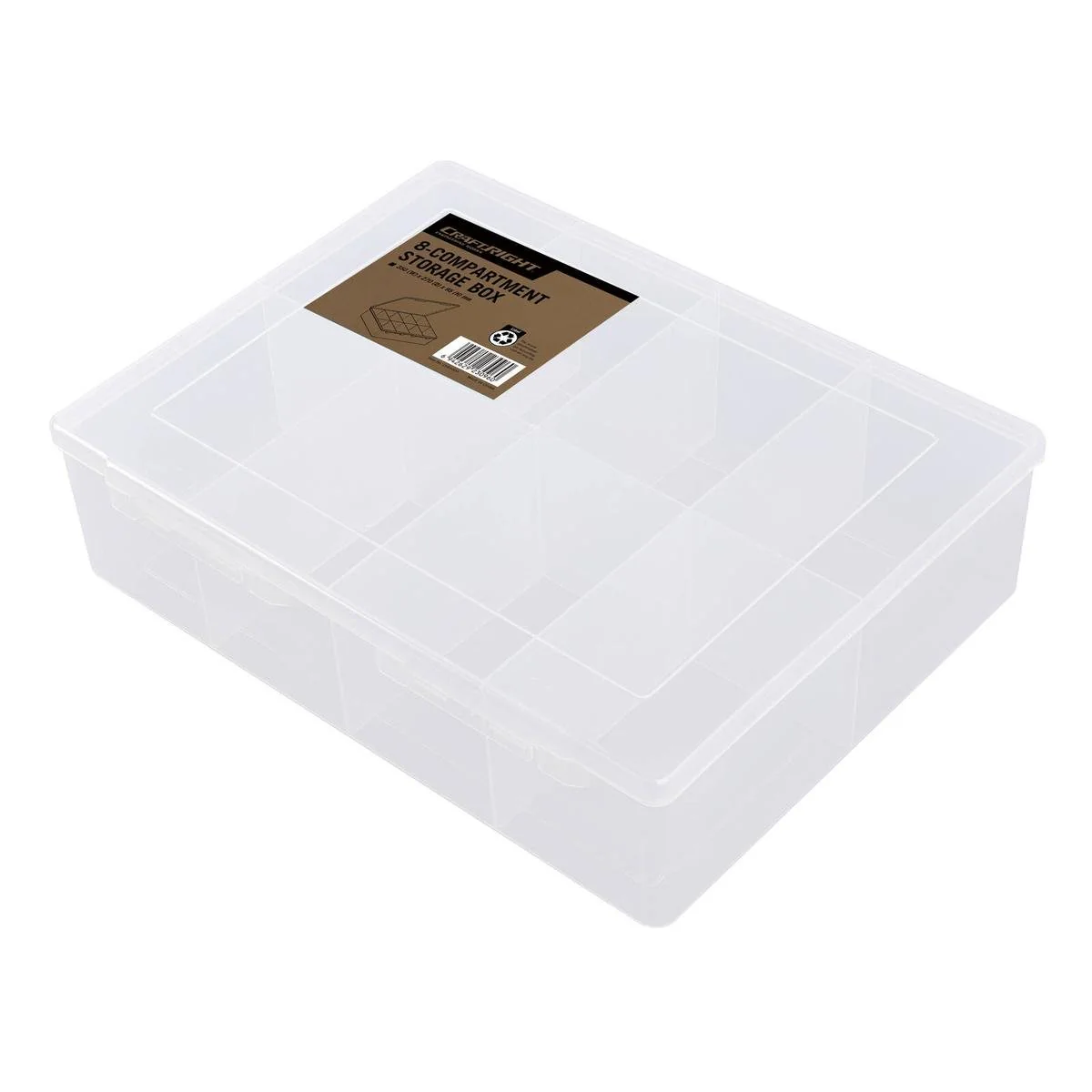 Craftright 8 Compartment Storage Box Organiser - Clear Polypropylene - Durable