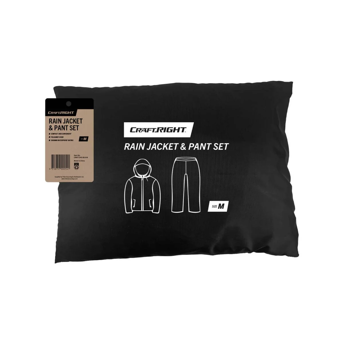 Craftright Black Rain Jacket Pants Set - M - 5000mm Waterproof - Lightweight - Image 2