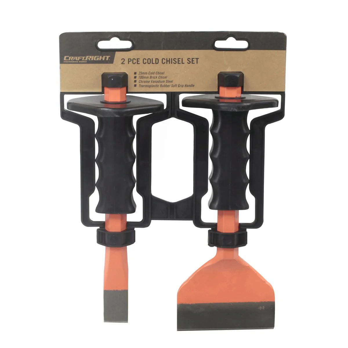 Craftright Cold Chisel Set - 25mm & 100mm - Hardened Steel - Plastic Handles - Image 2
