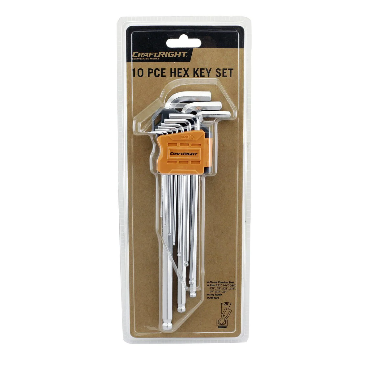 Craftright Hex Key Set - 0.05" to 3/8" - Chrome Vanadium Steel - Ball Head - 10 Piece - Image 2