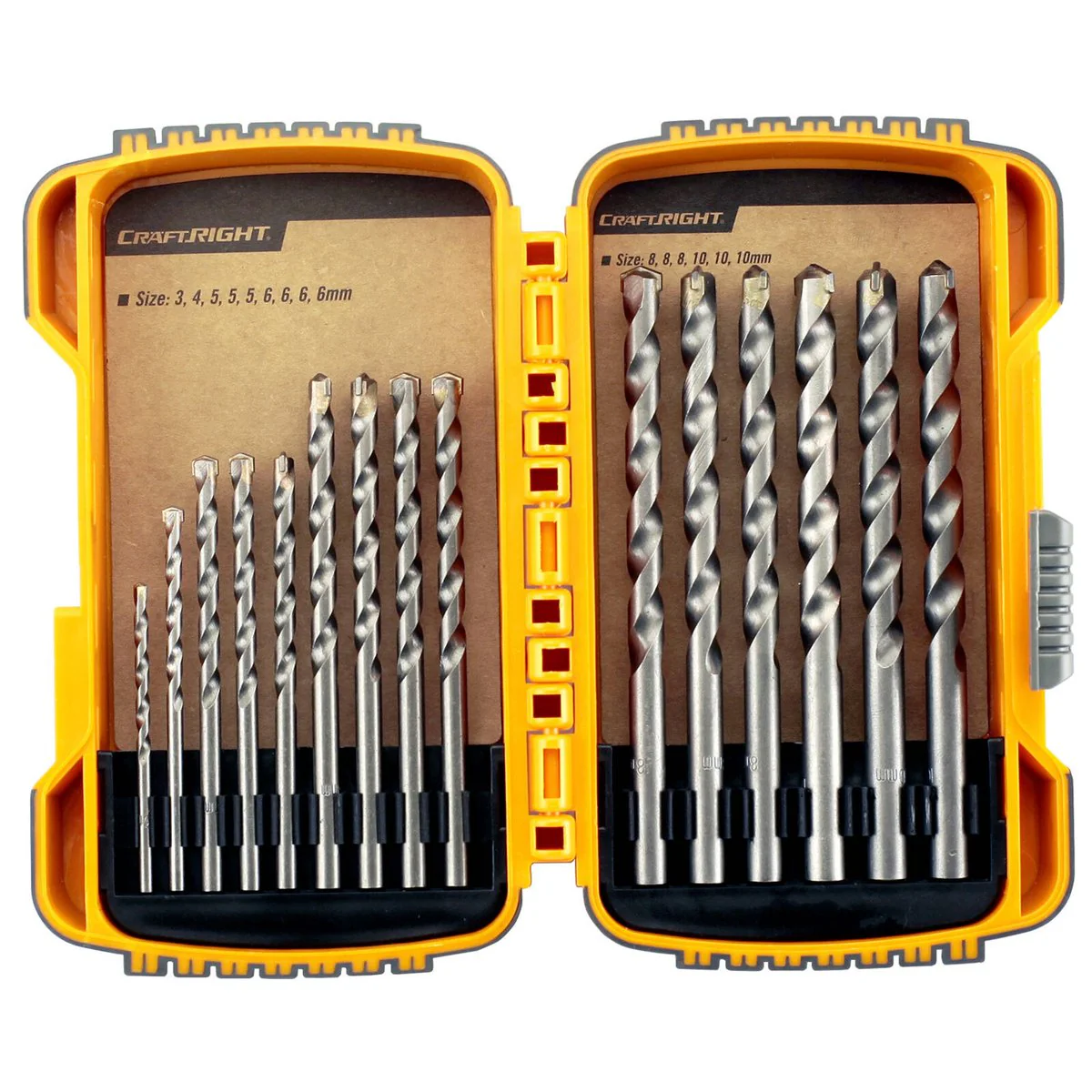 Craftright Masonry Drill Bit Set - 3mm to 10mm - High Speed Steel - 15 Piece