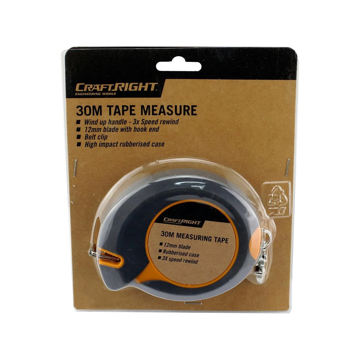 Craftright Steel Tape Measure - 30m - Steel - Speed Rewind