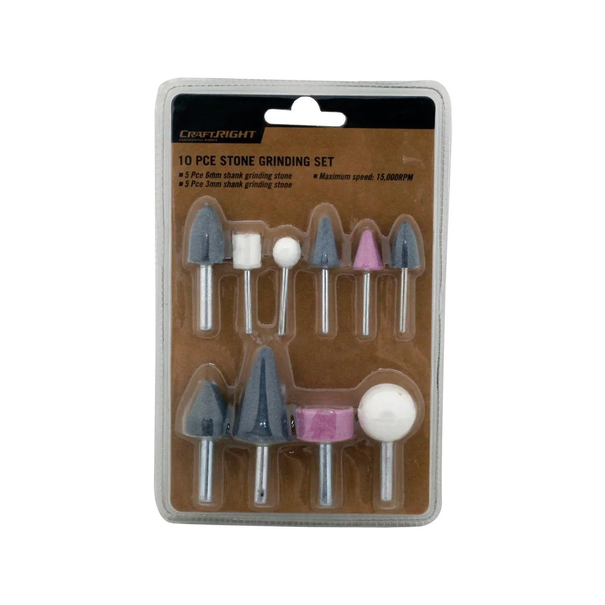 Craftright Stone Grinding Set - 10 Piece - Aluminium Oxide - 15,000 RPM