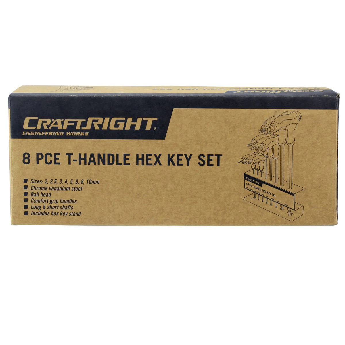 Craftright T Handle Hex Key Set - 8 Piece - CR-V - Cushioned Grip - Image 2