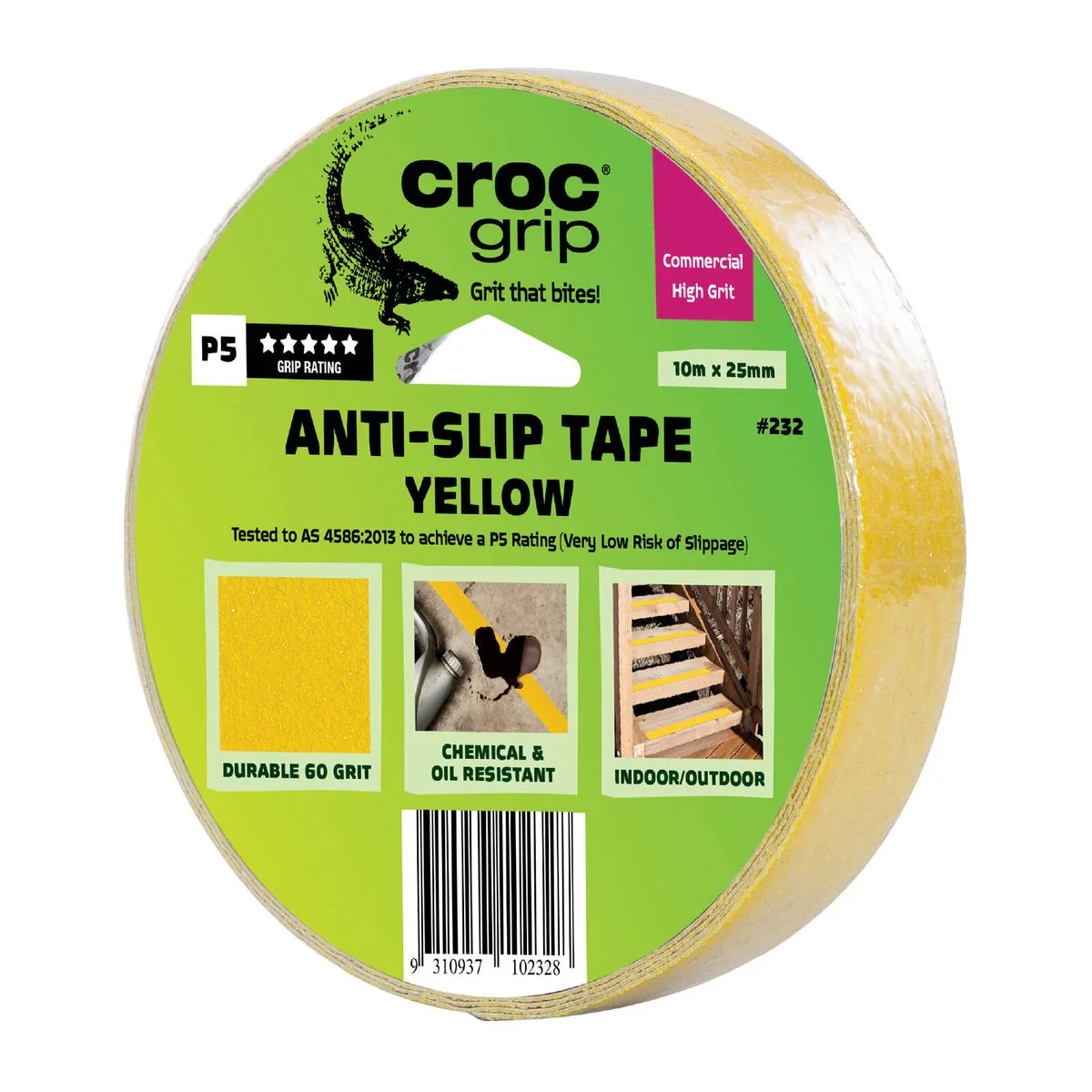 Croc Grip Anti Slip Tape - 10m x 25mm - Self-adhesive - P5 Rated