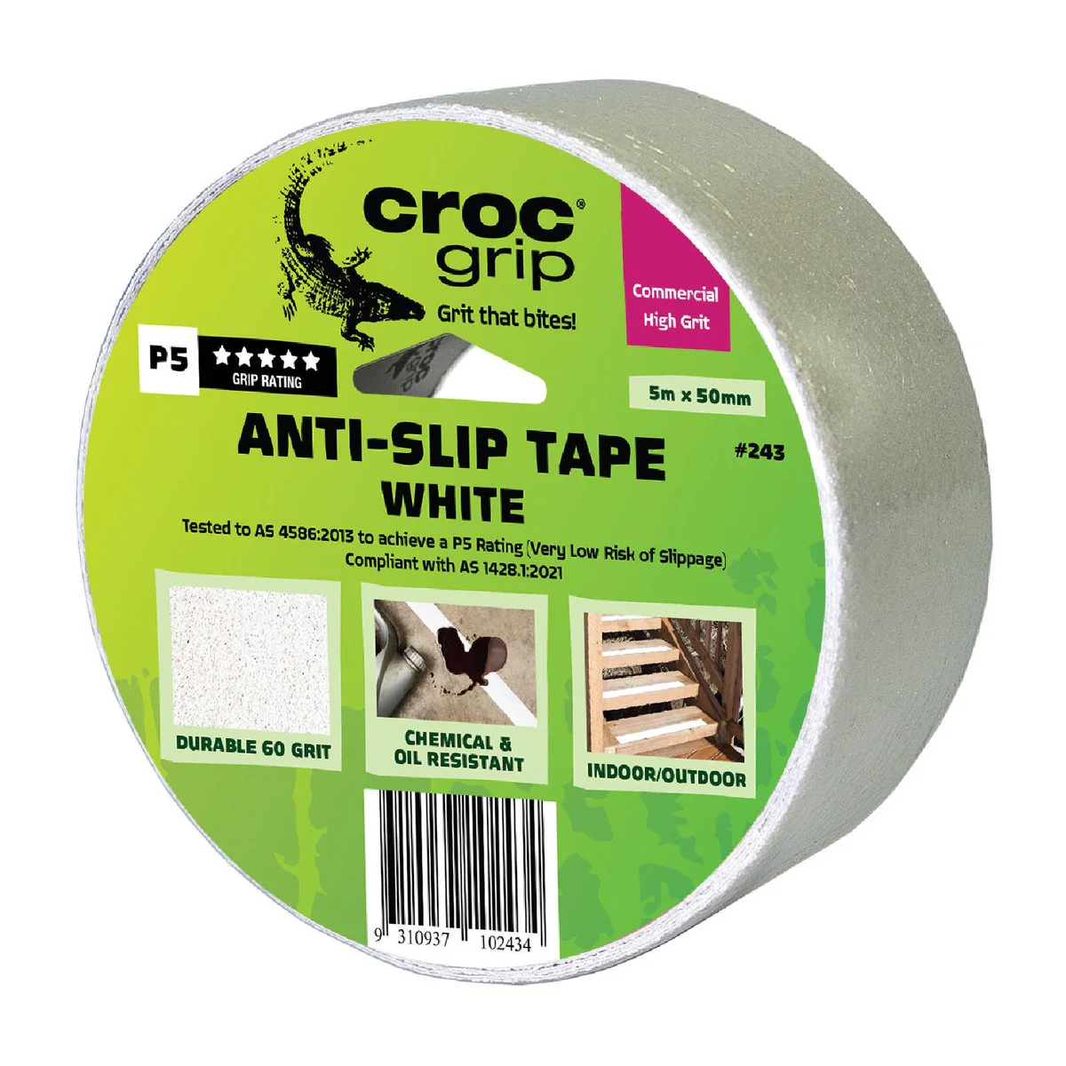 Croc Grip Anti Slip Tape 5m x 50mm White 60-Grit Durable Adhesive
