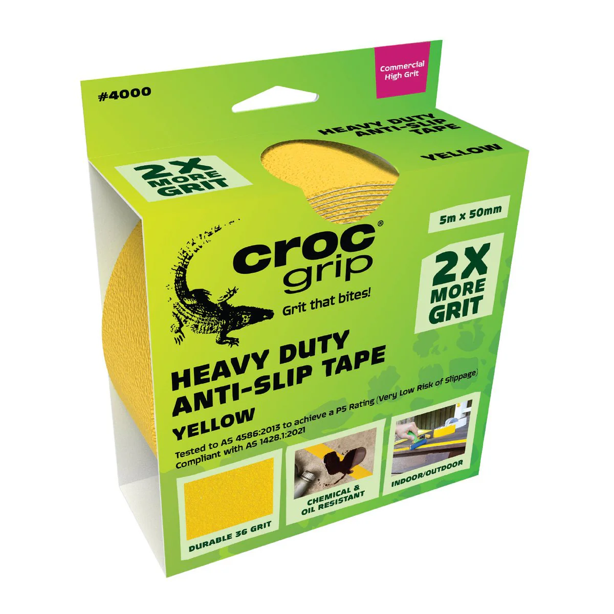 Croc Grip Anti Slip Tape 5m x 50mm Yellow - Heavy Duty - P5 Rated