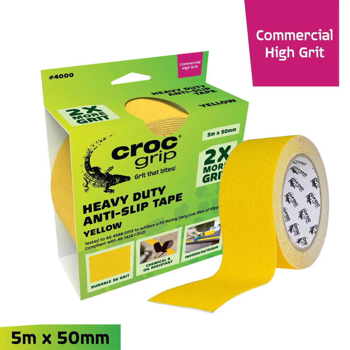 Croc Grip Anti Slip Tape 5m x 50mm Yellow - Heavy Duty - P5 Rated - Image 2