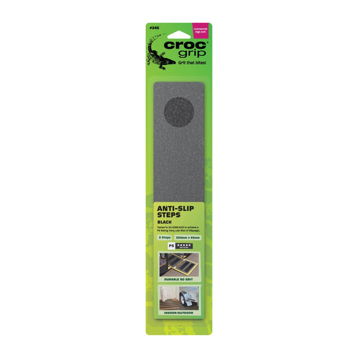 Croc Grip Black Anti-Slip Steps 300mm x 65mm 3 Pack Durable Safety