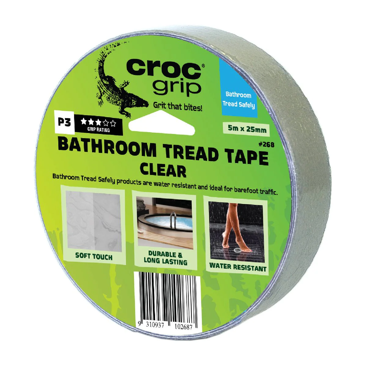 Croc Grip Clear Bathroom Tread Tape - 5m x 25mm - Vinyl - Durable