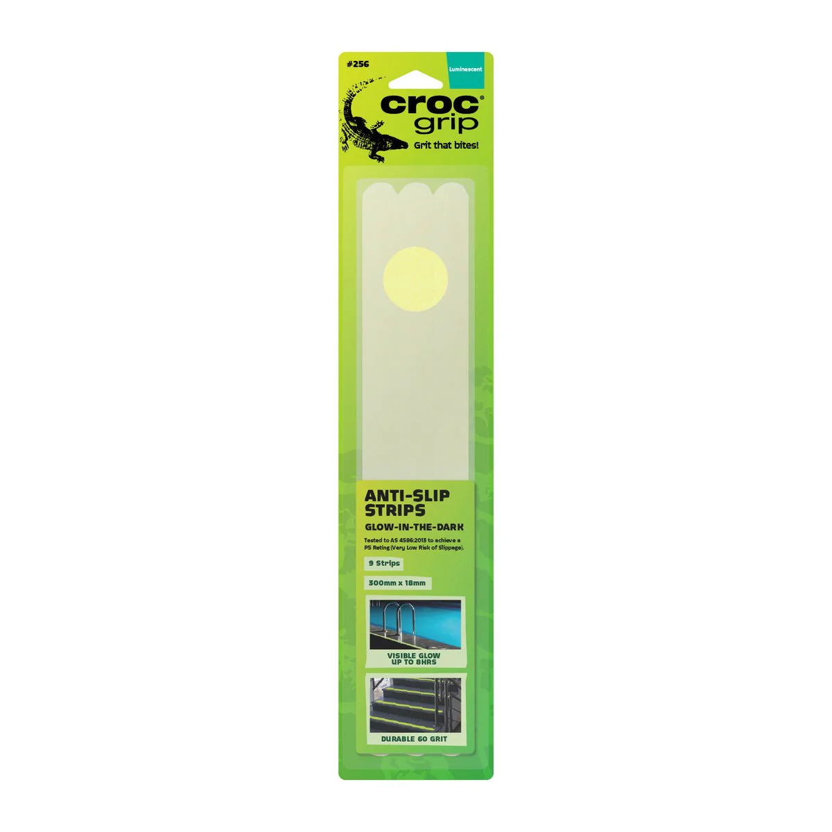Croc Grip Glow-in-the-Dark Anti-Slip Grit Strips 300mm x 18mm 9 Pack