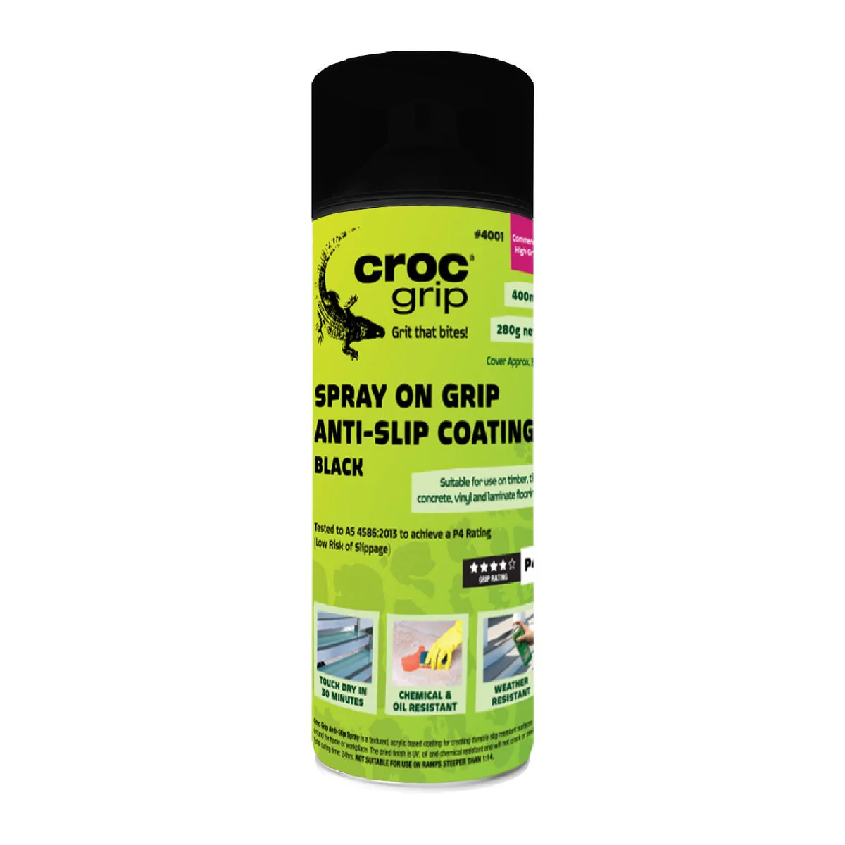 Croc Grip Spray on Black Anti Slip Coating - 400ml - P4 Rated - Durable Finish
