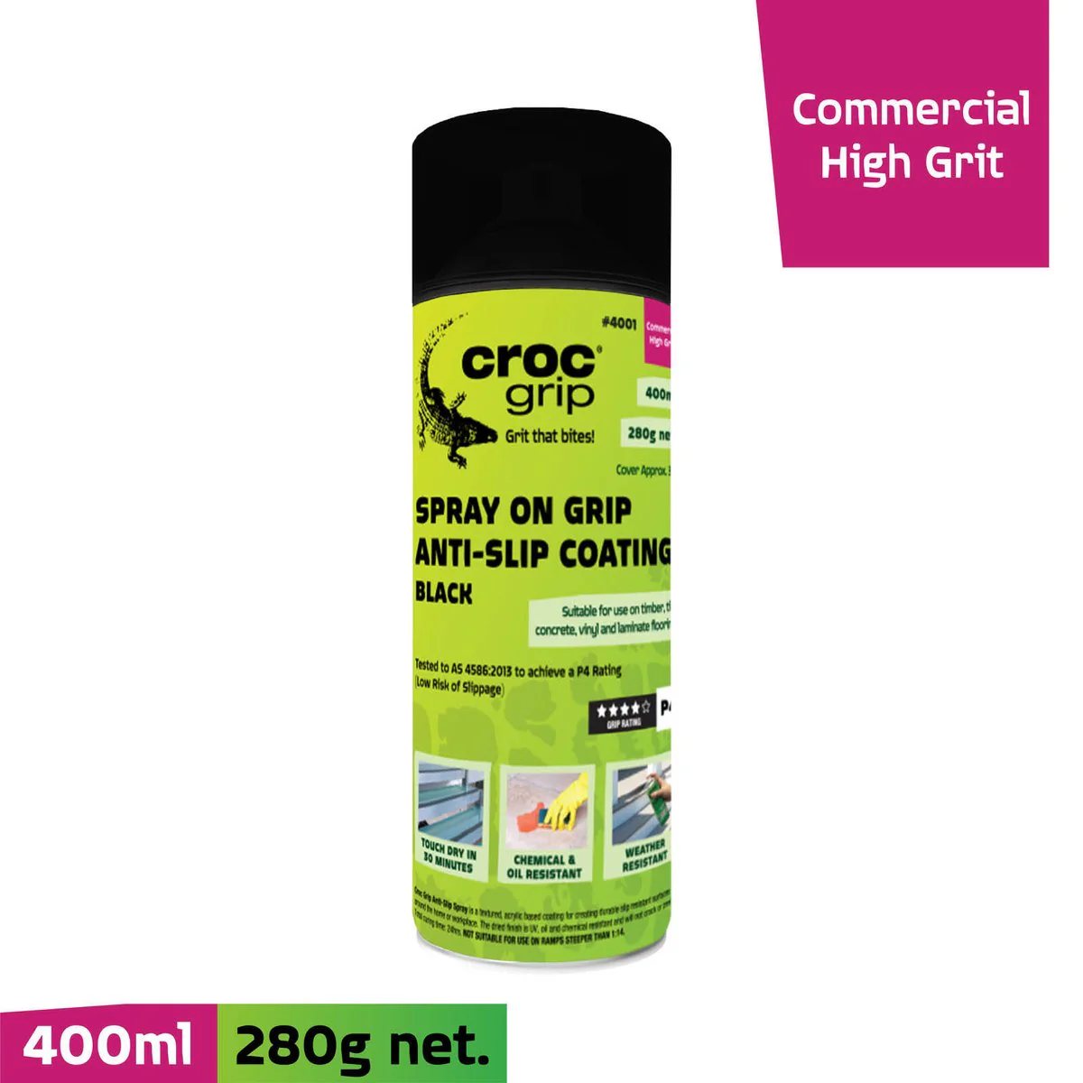 Croc Grip Spray on Black Anti Slip Coating - 400ml - P4 Rated - Durable Finish - Image 2