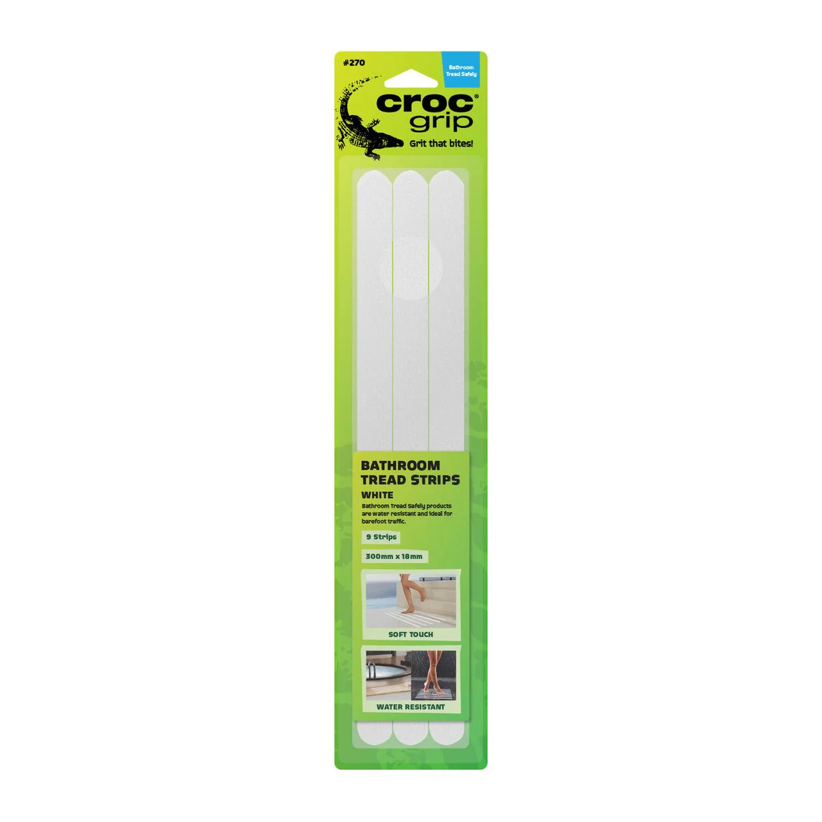 Croc Grip White Anti-Slip Bathroom Strips 300mm Vinyl 9 Pack