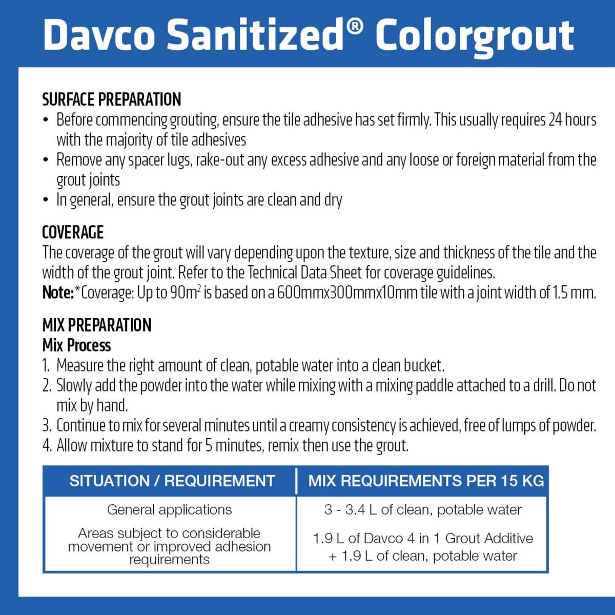 Davco 5kg Gun Metal Grey Colorgrout - Cement Based Grout - 240mm x 280mm x 110mm - Image 4