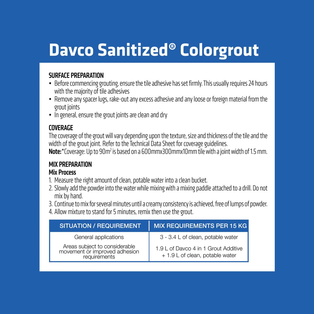 Davco Sanitized Colorgrout 1.5kg #49 Light Grey Cement Grout 1-6mm - Image 2