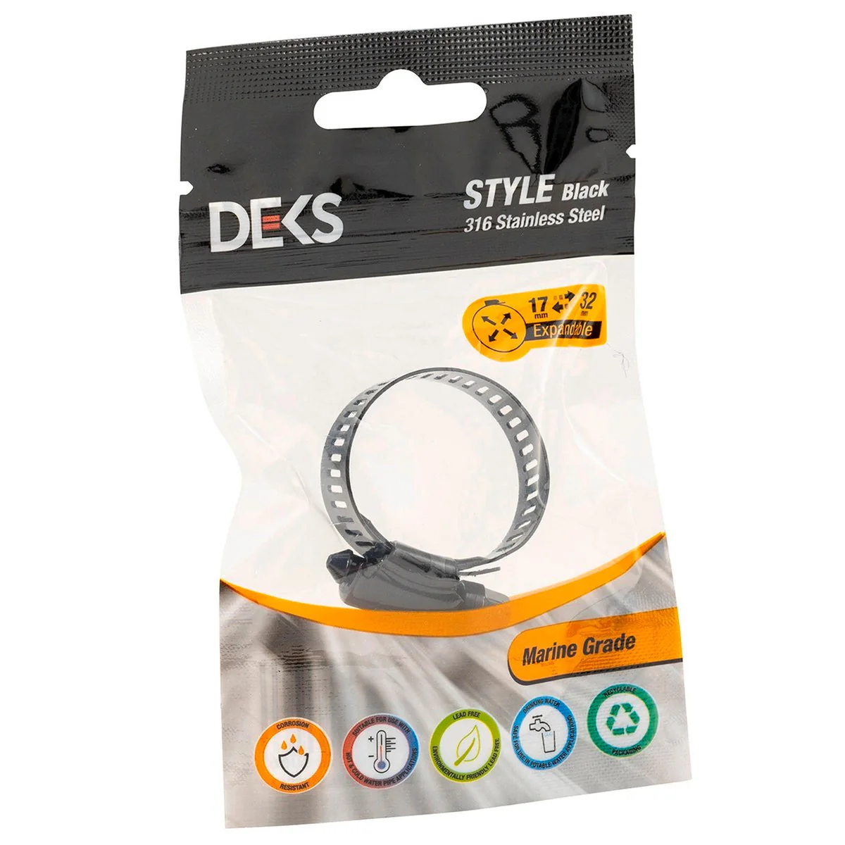 Deks 316 Stainless Steel Hose Clamp - 17-32mm - Black - 1 Pack - Image 3