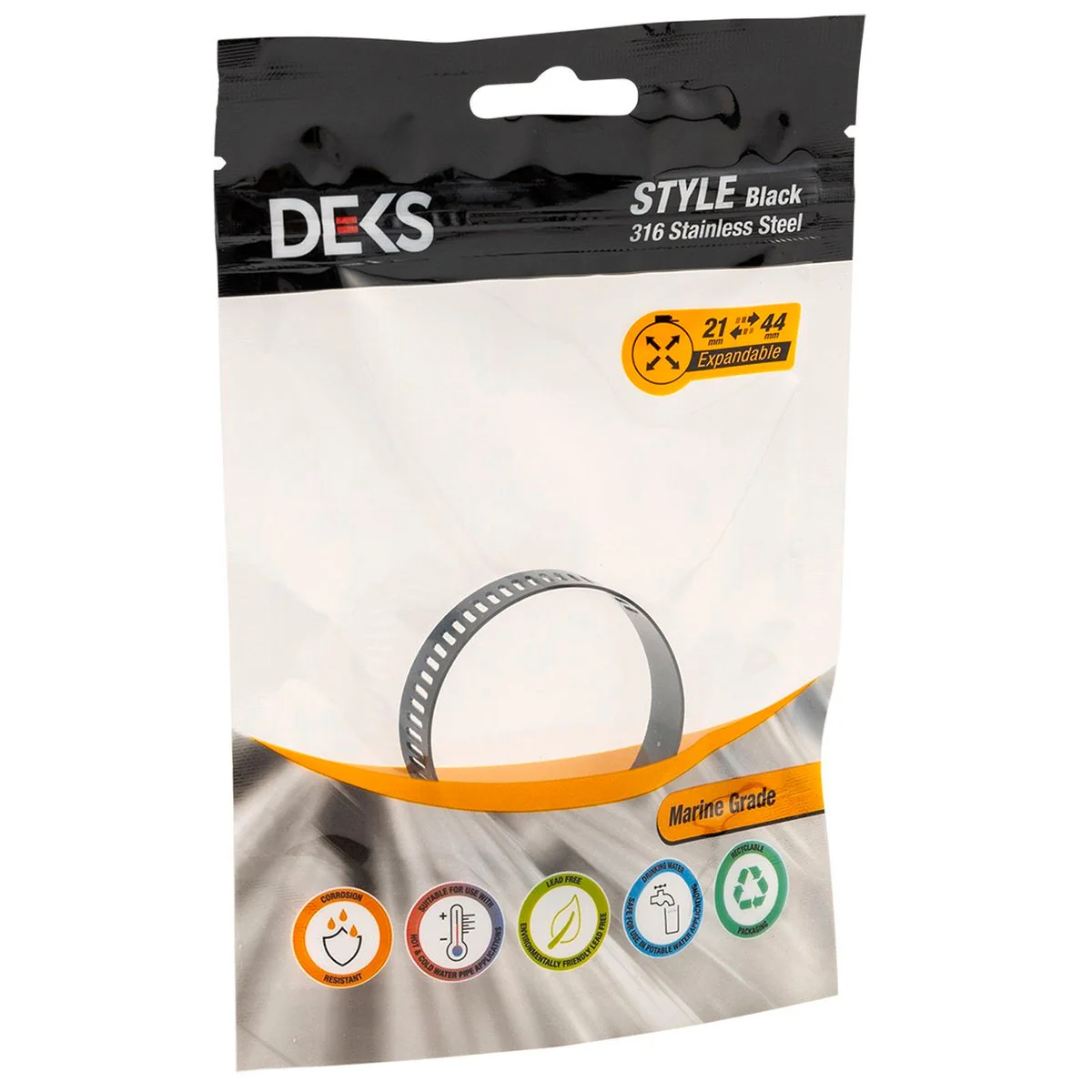 Deks 21 44mm Black Marine Grade 316 Stainless Steel Hose Clamp - Image 3