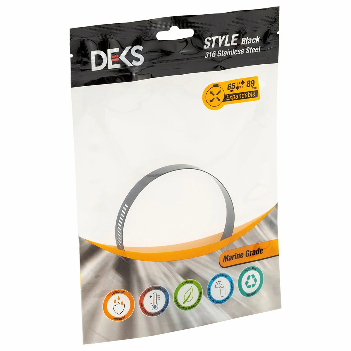 Deks 316 Stainless Steel Hose Clamp - 65-89mm - Black - 1 Pack - Image 3