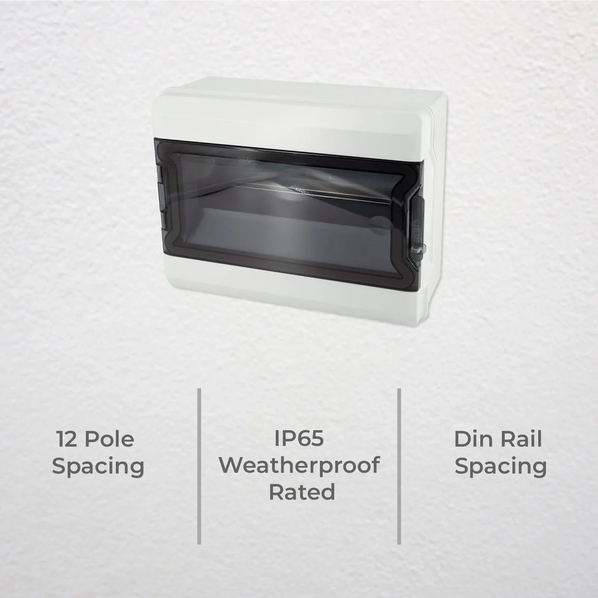 Deta 12 Pole Switchboard - IP65 Weatherproof - Din Rail Spacing - Grey/Black - Image 2