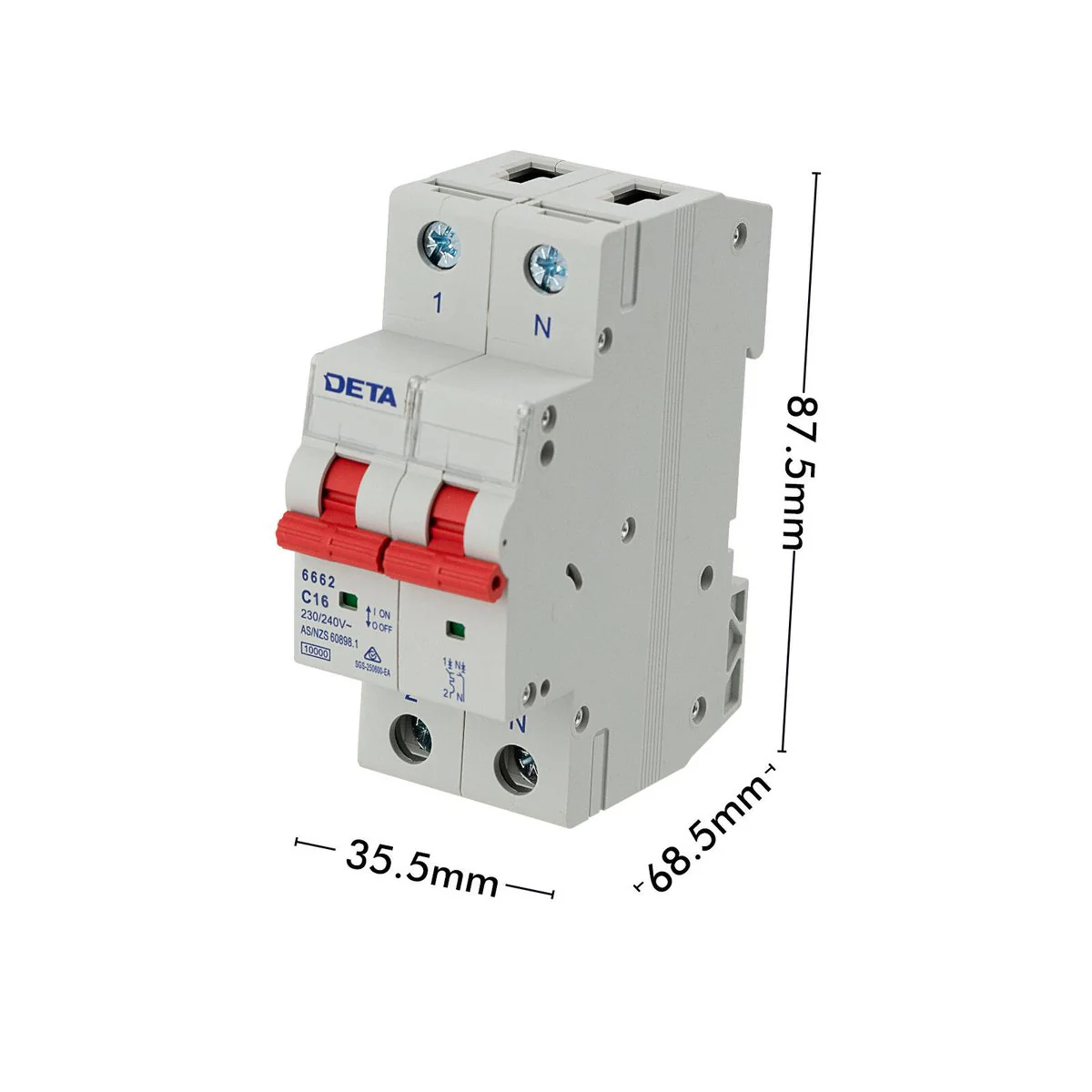 Deta 16A Single Phase MCB 1P NC Curve 10kA - Compact Circuit Protection Device - Image 3