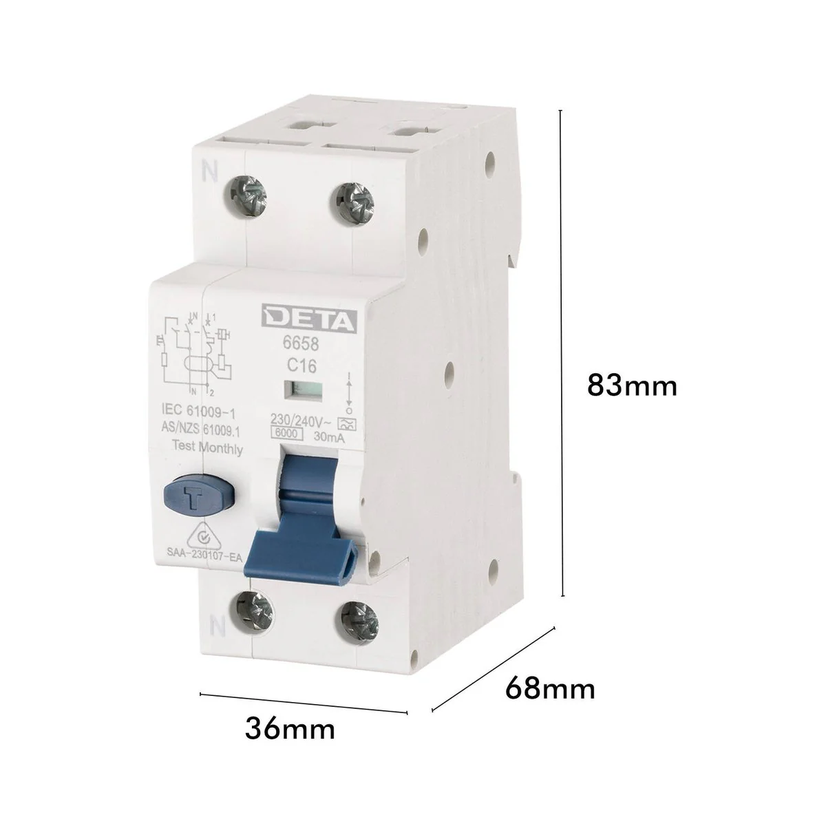 Deta 16A Single Phase RCBO - 240V - 6kA High Breaking Capacity - Safety Compliance - Image 3