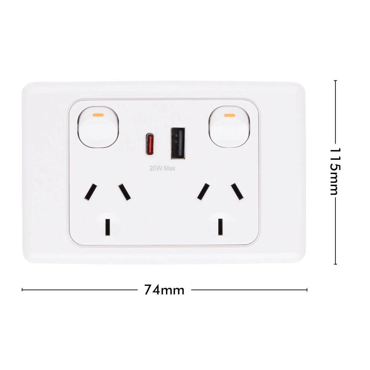 Deta 6000 Double Power Point with USB A+C - 250mm x 74mm x 115mm - 20W Output - Image 4