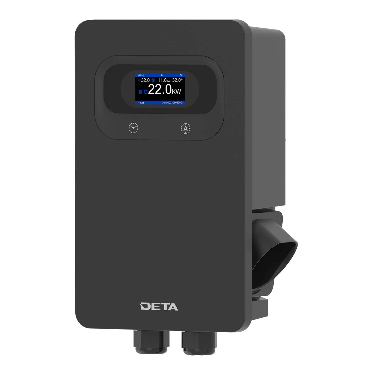 Deta 7kW 22kW Dual Phase Wall Mount EV Charger 5m Cable - Black