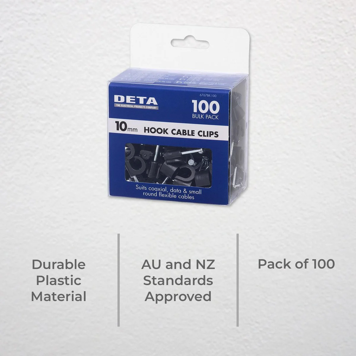 DETA 10mm Black Hook Cable Clips - 100 Pack - Durable Plastic - Carbon Steel - Image 2