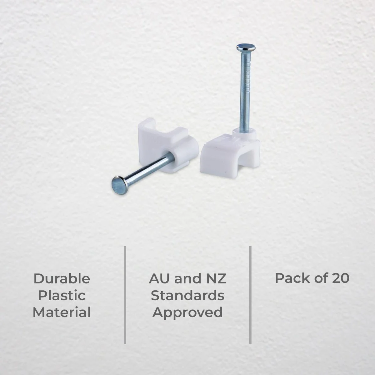 DETA 10mm White Flat Cable Clips - 20 Pack - 1-1.5mm² TPS Cable - Image 2