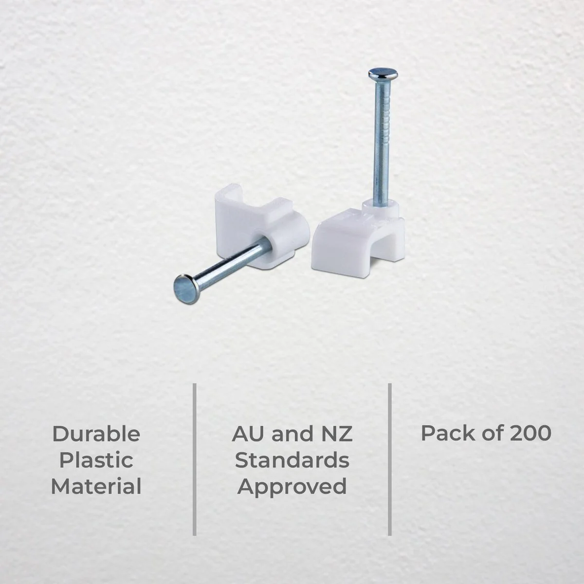 Deta 5mm White Flat Cable Clips - 200 Pack - Durable Plastic - Image 2
