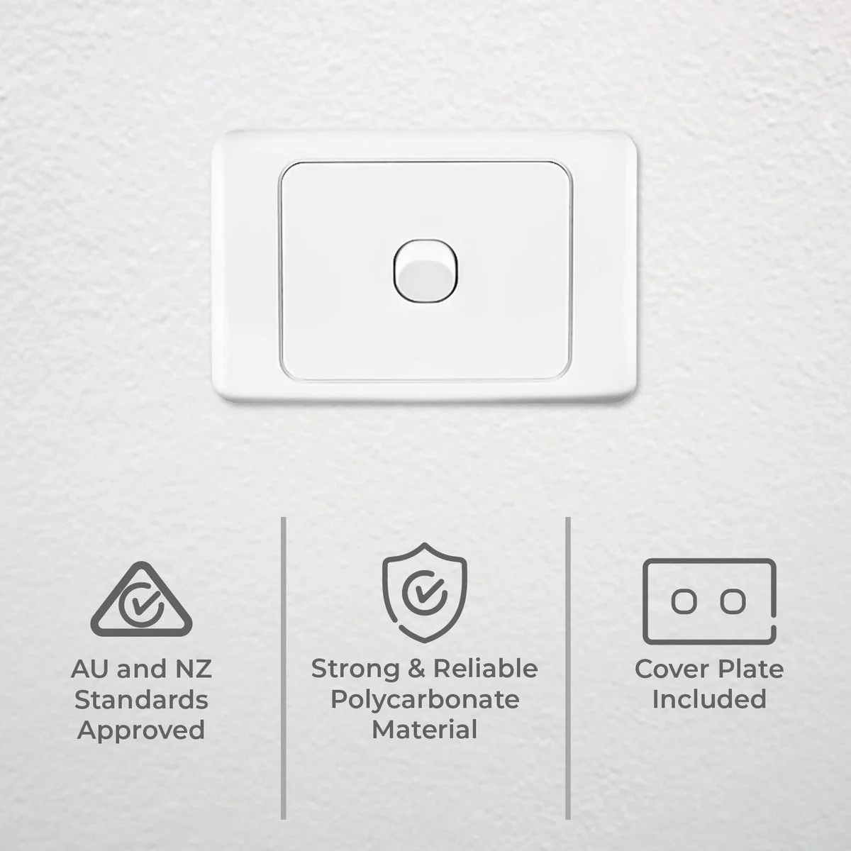 Deta Double Pole Single Switch - 75mm x 40mm - White - Polycarbonate - 10A - Image 2