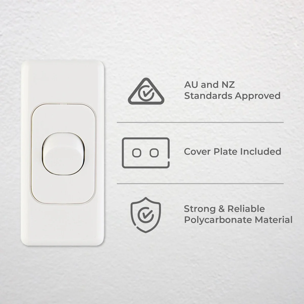 Deta Double Pole Switch - 34mm x 75mm - White - Polycarbonate - 10A - Image 2