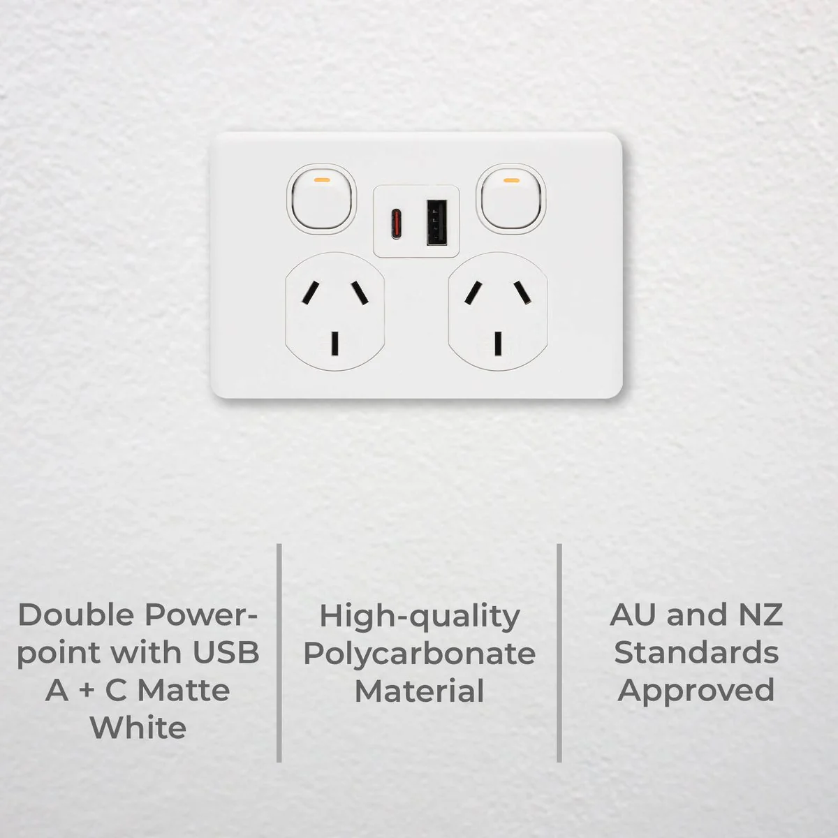 Deta Double Power Point x6 250mm White - USB A+C PD 20W Fast Charging - Image 2