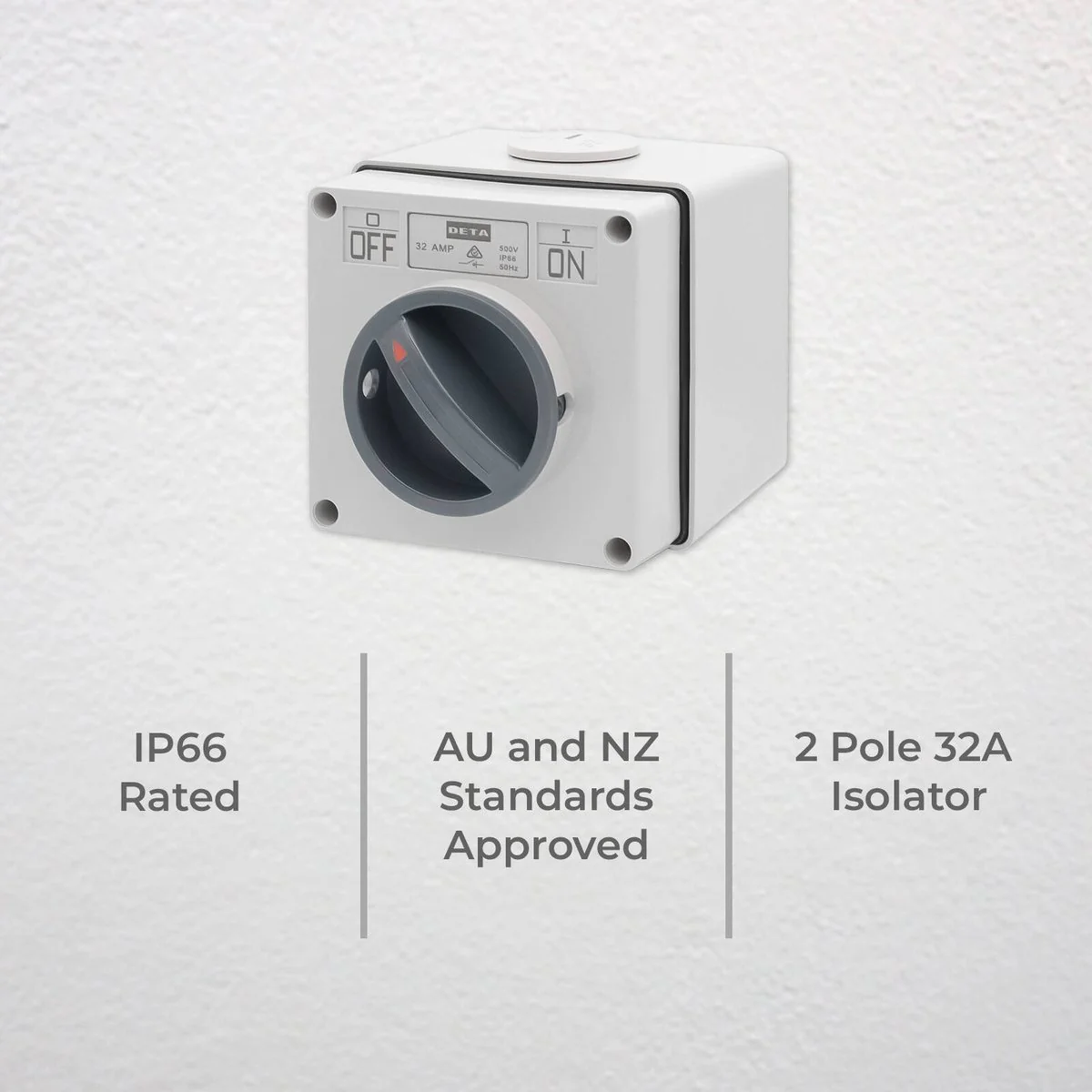 Deta IP66 Weatherproof 2 Pole 32A Isolator - Outdoor Power Isolation - Grey - Image 2