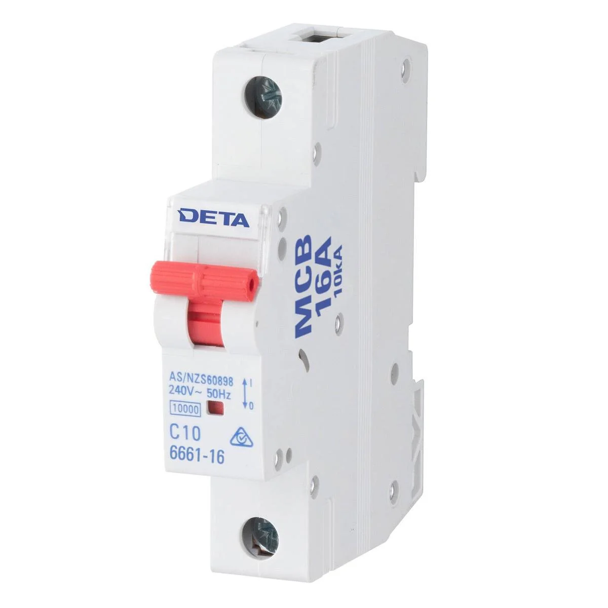 Deta 16A Miniature Circuit Breaker - 10kA Short Circuit Capacity - 1 Pole - 18mm
