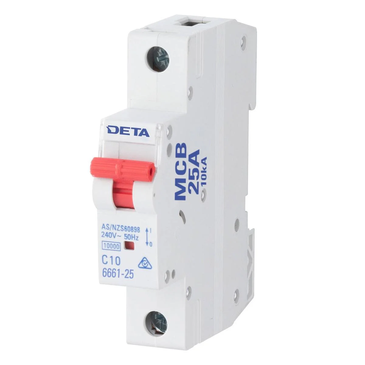 Deta 25A Miniature Circuit Breaker - 10kA Short Circuit Capacity - 1 Pole - 18mm