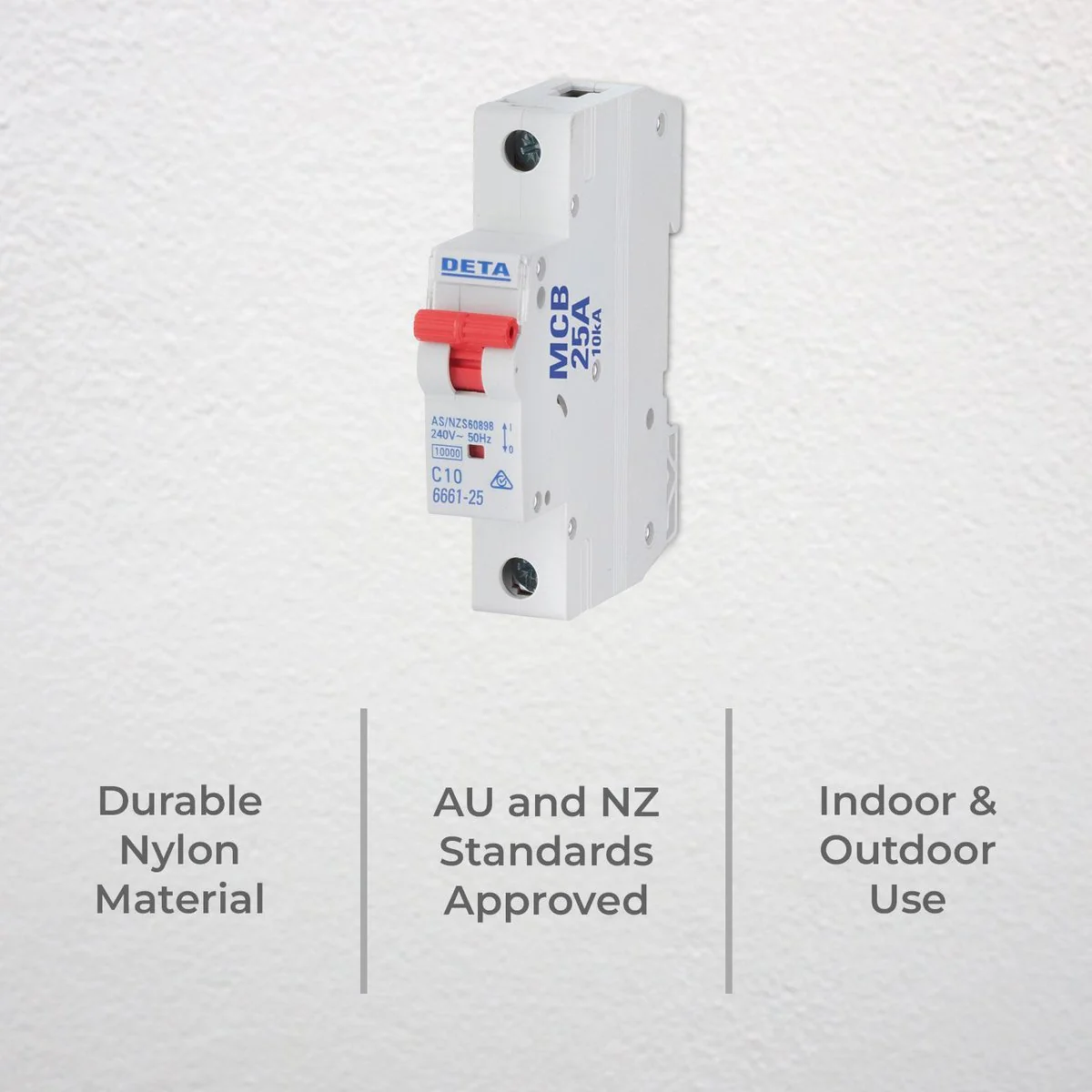 Deta 25A Miniature Circuit Breaker - 10kA Short Circuit Capacity - 1 Pole - 18mm - Image 2