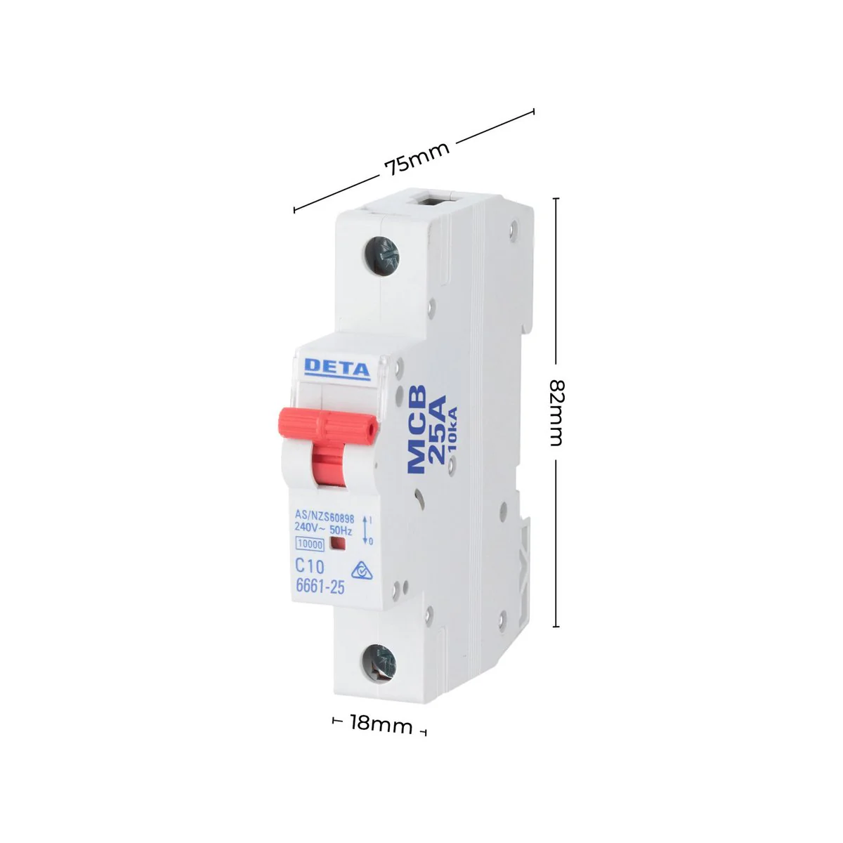Deta 25A Miniature Circuit Breaker - 10kA Short Circuit Capacity - 1 Pole - 18mm - Image 3