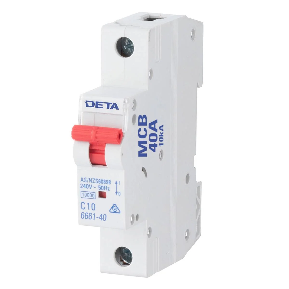 DETA 40A Miniature Circuit Breaker - 10kA Short Circuit Capacity - 1 Pole - 18mm