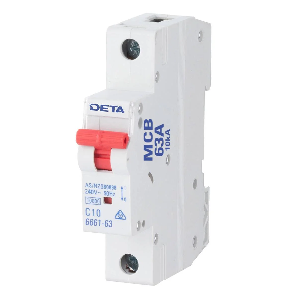 Deta 63A Miniature Circuit Breaker - 10kA Short Circuit Capacity - 1 Pole - 18mm