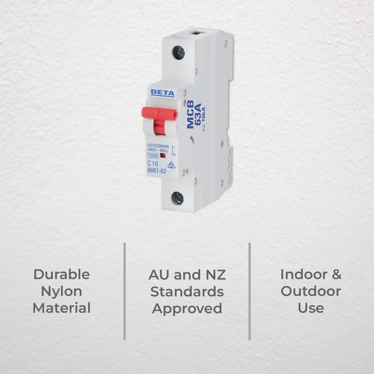 Deta 63A Miniature Circuit Breaker - 10kA Short Circuit Capacity - 1 Pole - 18mm - Image 2