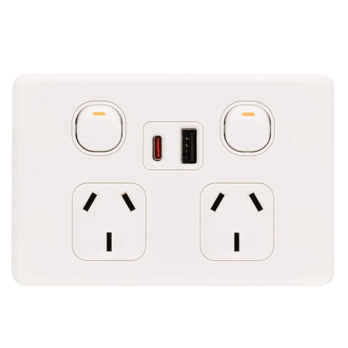 Deta S Line Double Power Point with USB A+C PD20W Fast Charging - 2 Outlets - 45mm x 74mm x 115mm - Ultra-Low Profile Design