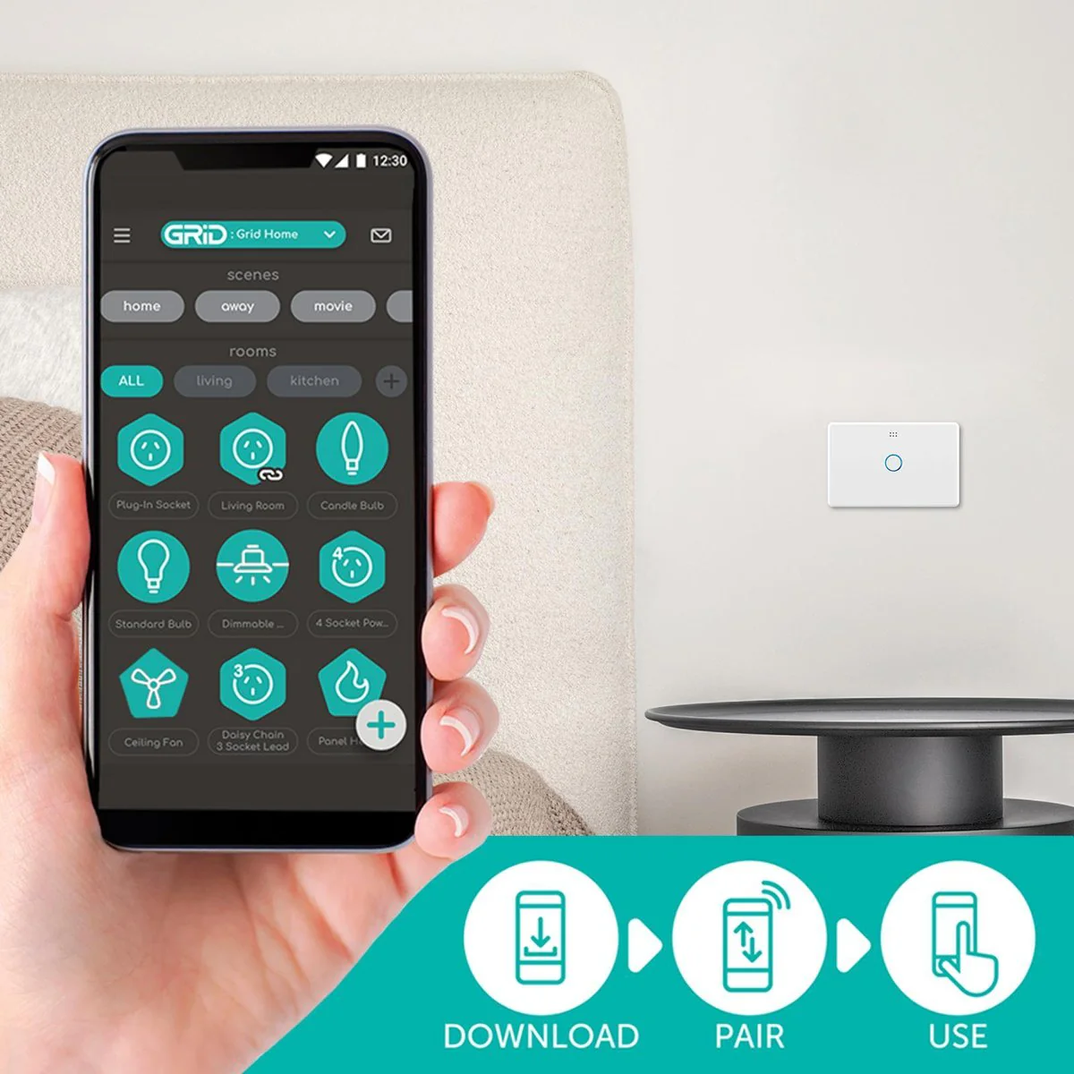 Deta Smart Light Switch - 40mm x 90mm - Polycarbonate - Touch Activated - Image 3