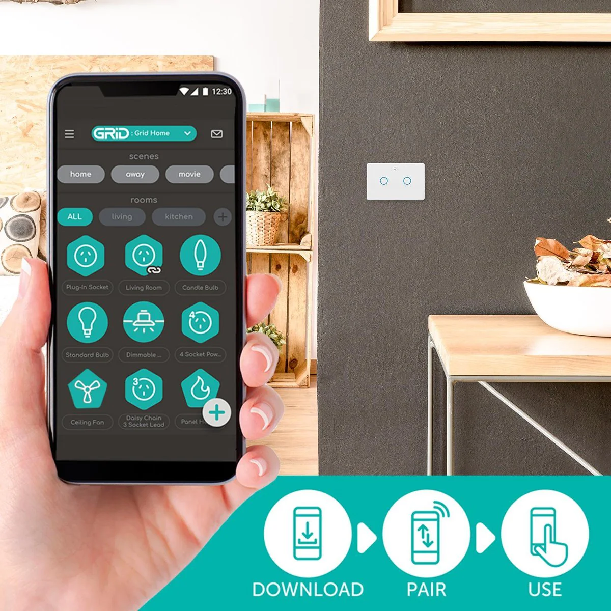 Deta Smart Light Switch - Double Gang - Polycarbonate - Touch Activated - Image 3