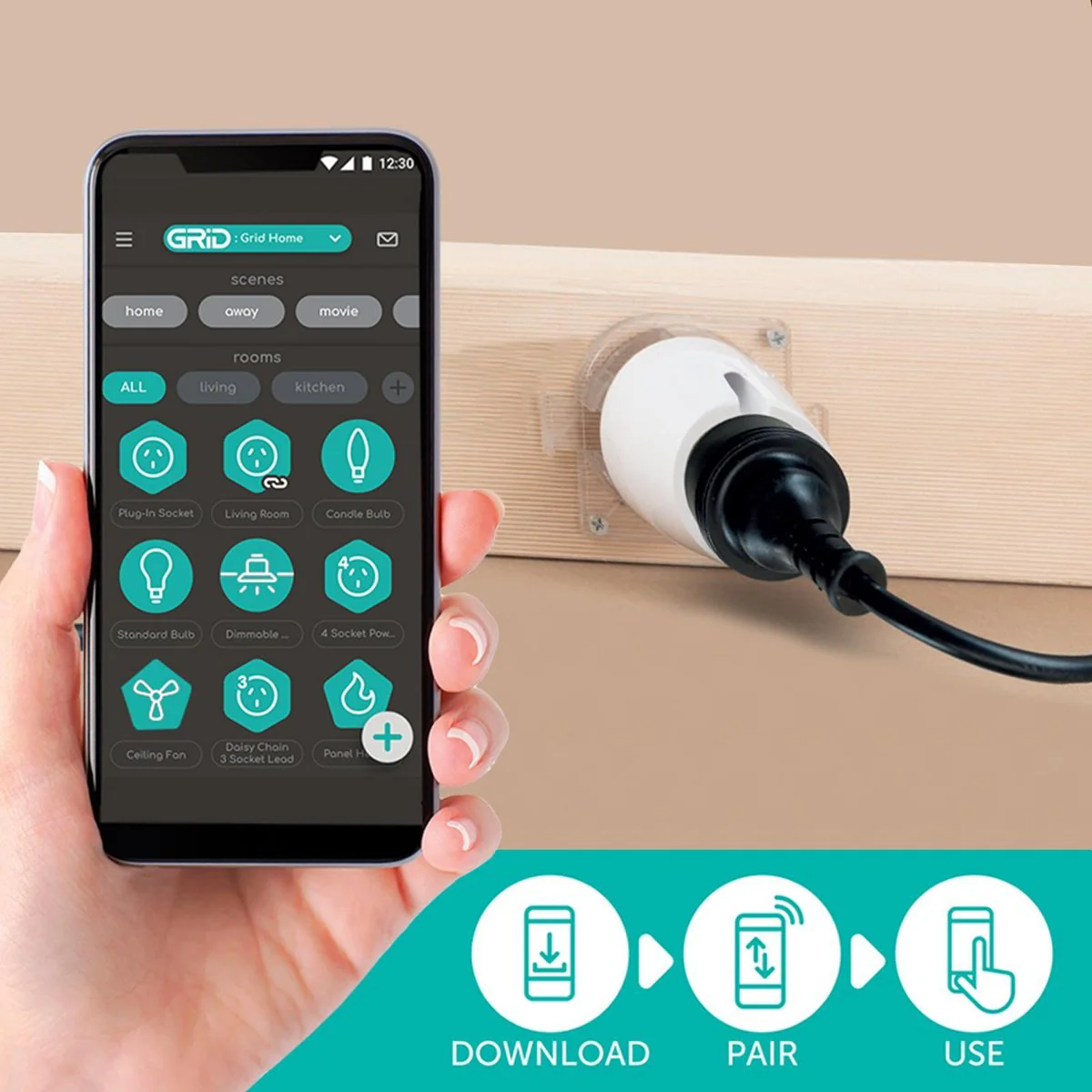 DETA Smart Plug Base - 53mm - Polycarbonate - Wi-Fi Control - Image 3